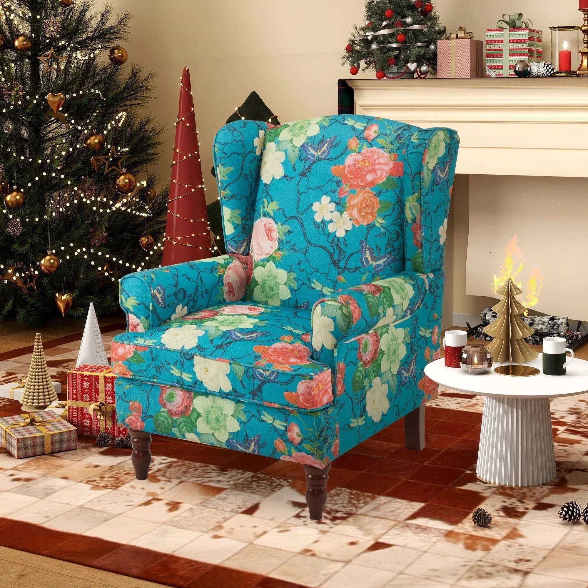 Erommy Modern Accent Chair, High Back Armchair, Upholstered Fabric Button Single Sofa with Wooden Legs for Living Room – Image 157