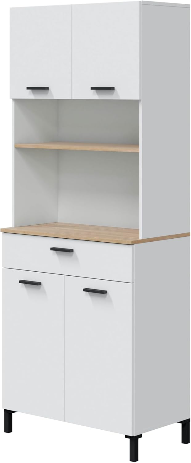 Habitdesign Modèle Kira Meuble de cuisine 4 portes + 1 tiroir Finition blanche Artik et naturel, dimensions : 185 x 72 x 40 cm H x l x P . – Image 5