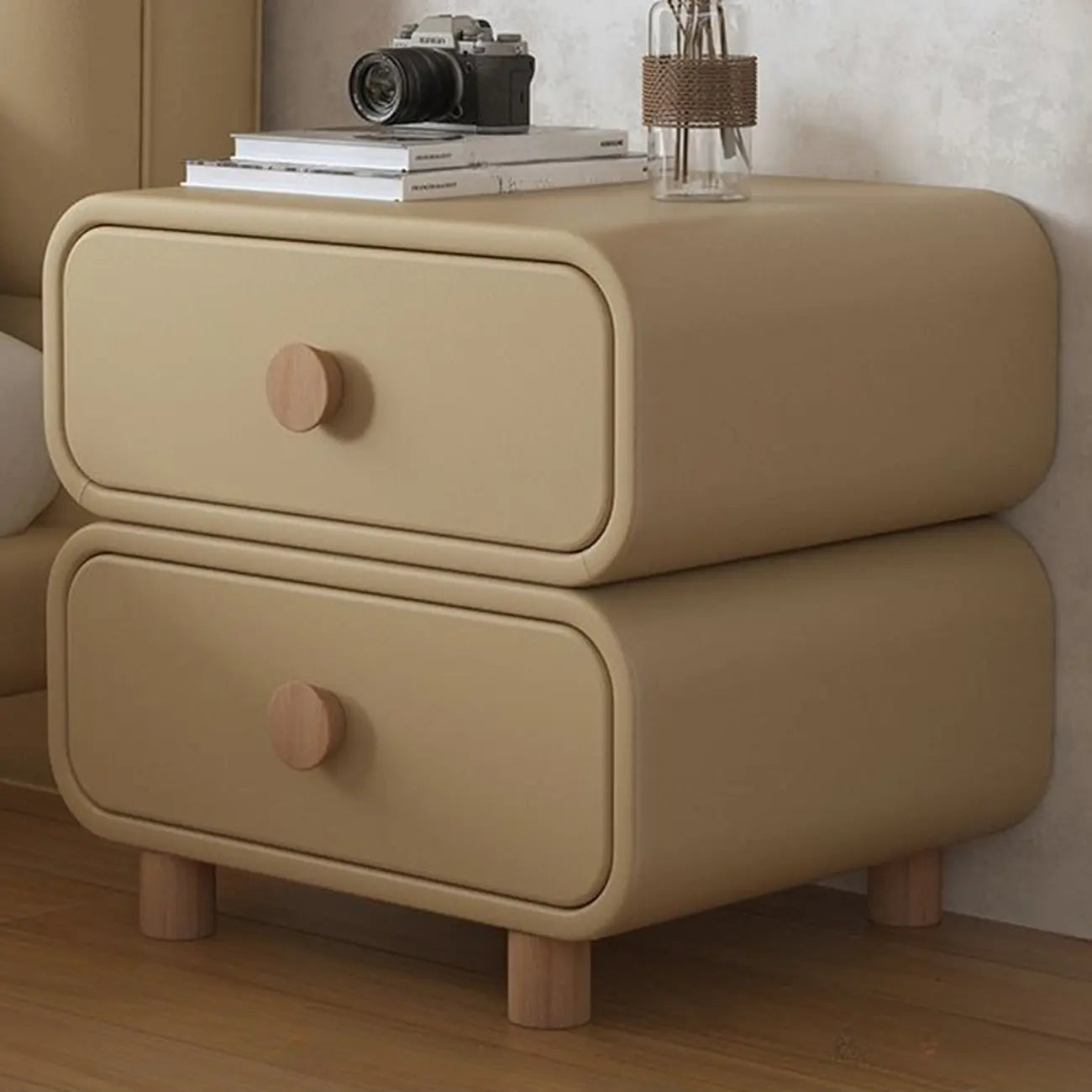 Pleather Scandinavian Nightstand With Faux Leather Finish – Image 31