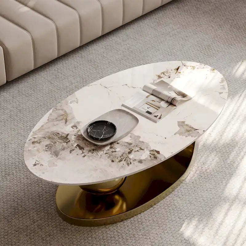 51 Modern Pandora Oval Coffee Table with Glossy Sintered stone top, Luxury Coffee Table, Stainless Steel Legs for Livingroom – Image 26