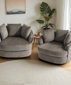 Alternative view of 2 Set Oversized 43 W Plush Corduroy Swivel Barrel Chair with Pillows