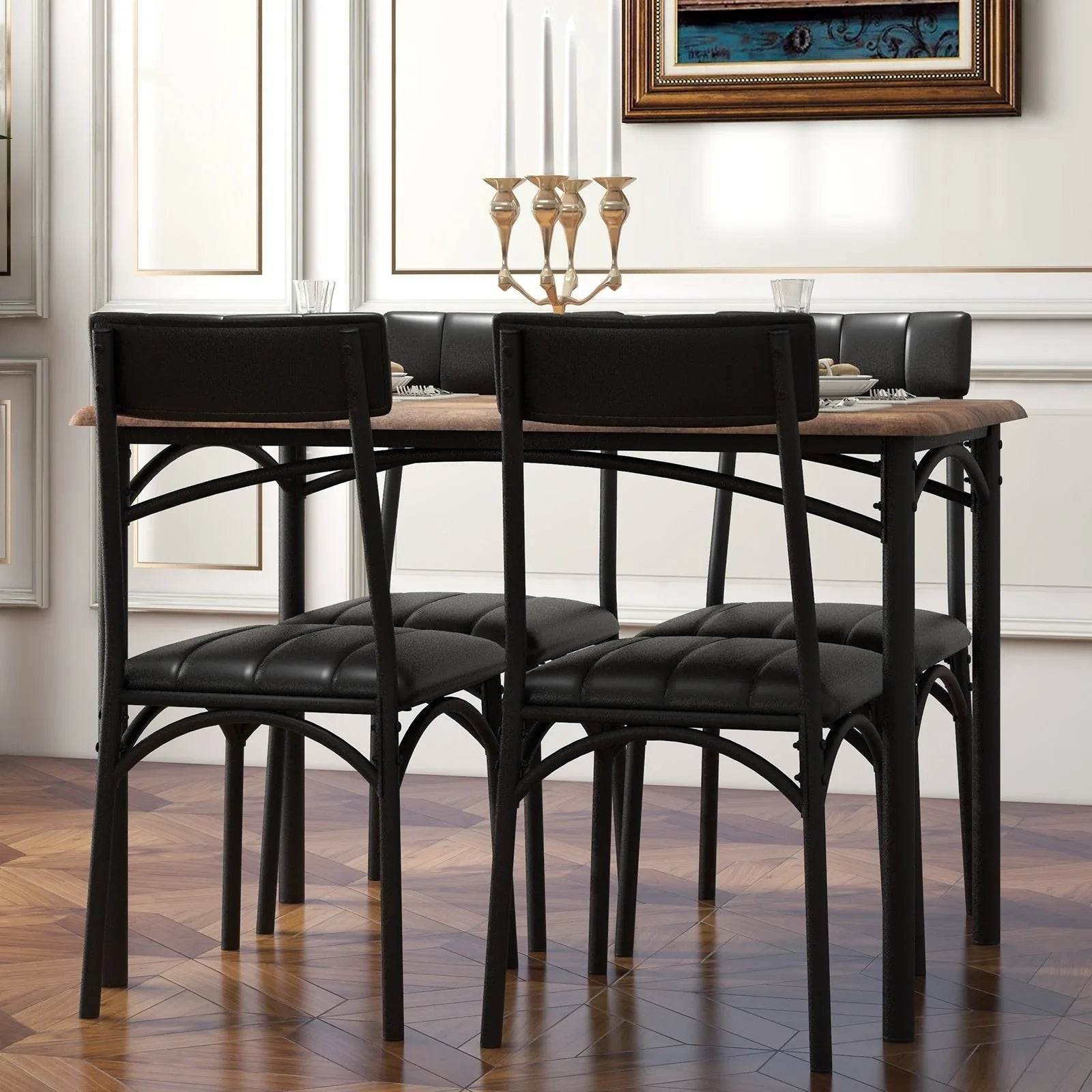 Rectangular Dining Table Set for 4 with Upholstered Chairs – Image 2