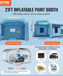 Alternative view of VEVOR Cabine de Peinture Gonflable 6,4x4,1x3 m, Tente Peinture Gonflable Automobile avec Souffleur Puissant de 1100 W et Système de Filtration, Station de Travail pour Pose de Peinture Atelier Garage