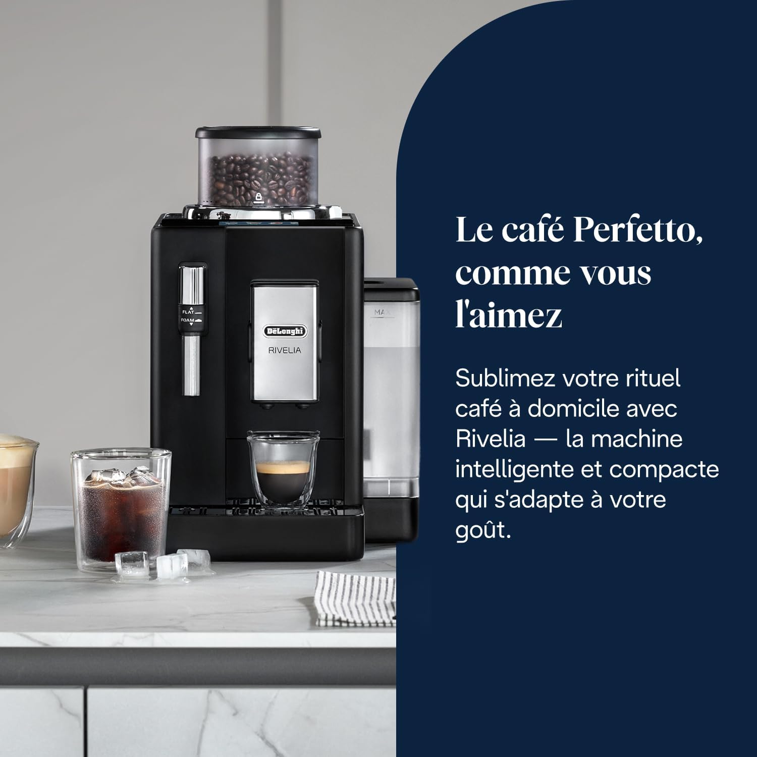 De’Longhi Rivelia - Perfetto Machine à Café Automatique, Mousseur à Lait Classique, 8 Boissons Enregistrées, Écran Tactile Couleur, Réservoir à Grains de Café Interchangeables, Noir (EXAM440.35.B) – Image 2