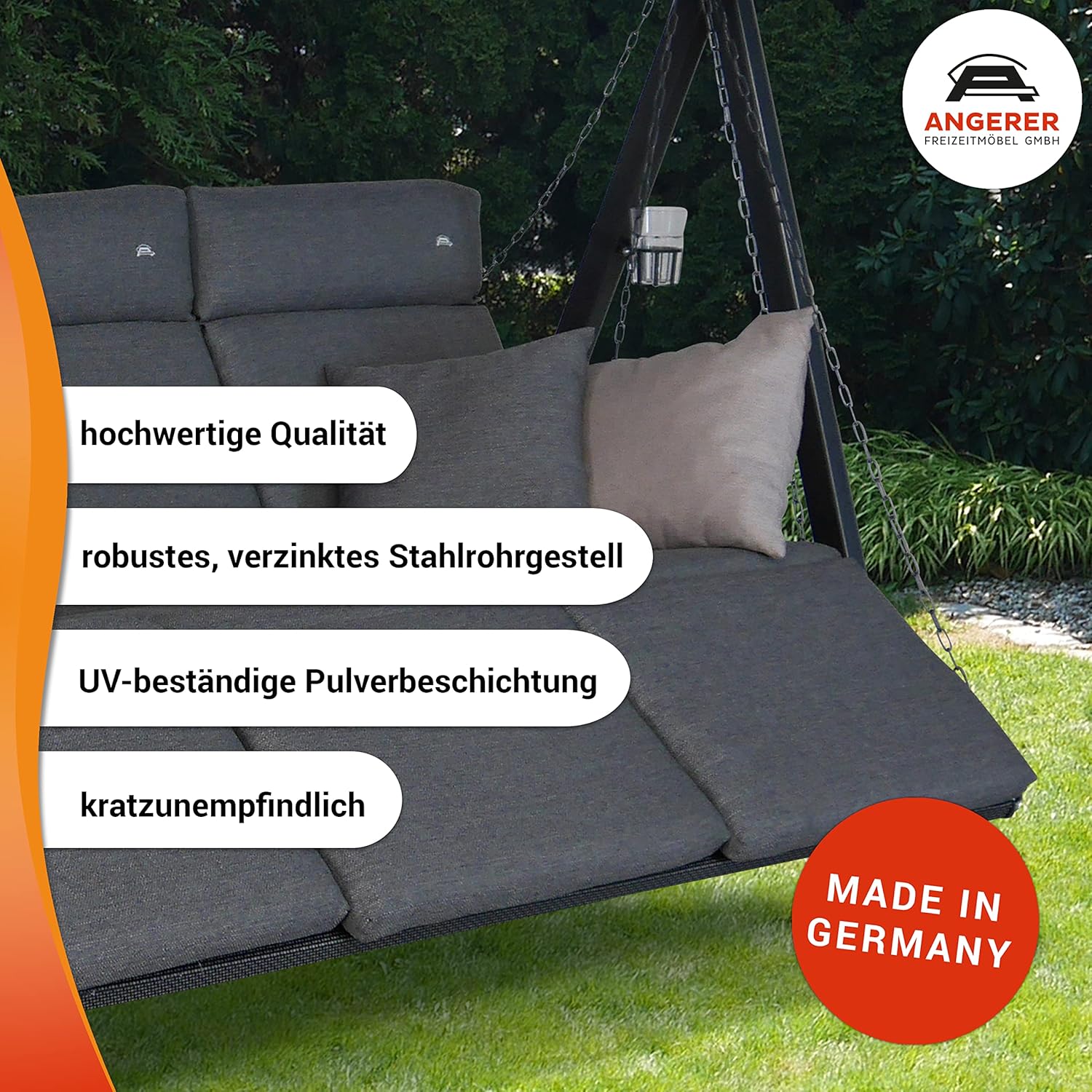 ANGERER Balancelle de Jardin Lounge Smart 3 Places, Acier Galvanisé, Toit Réglable, Position Assise et Allongée Réglable, avec Coussins et Textilène, pour Extérieur Smart Gris – Image 6