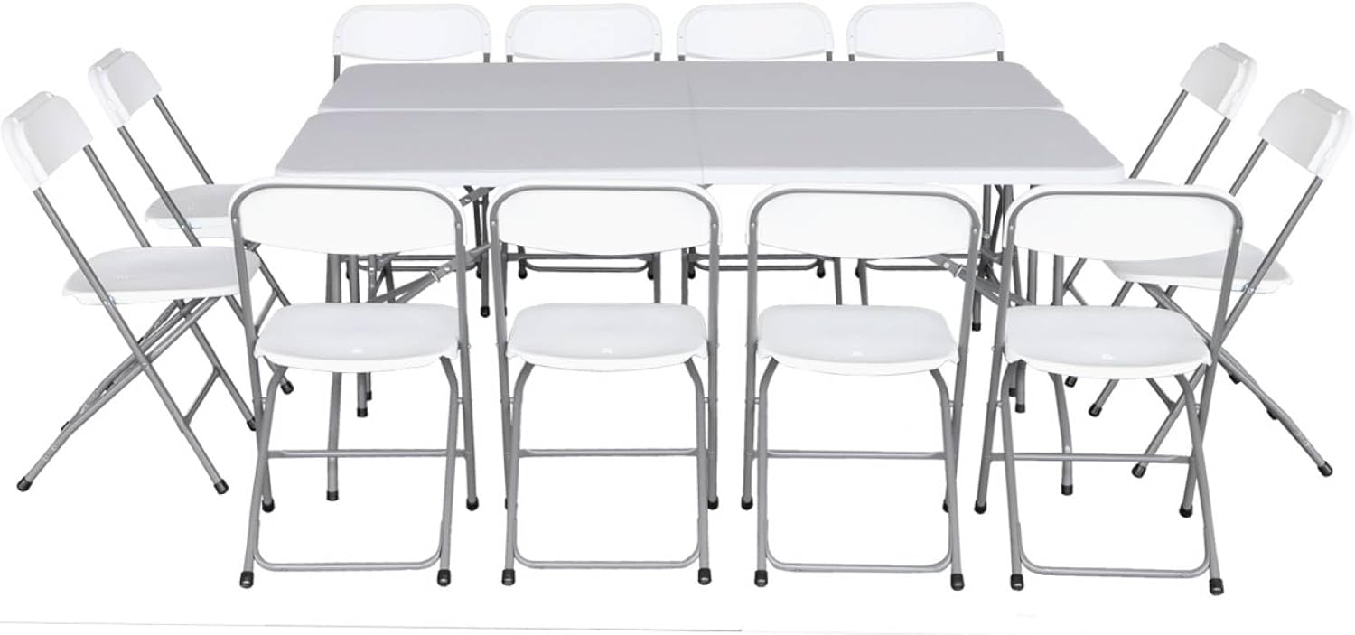 sweeek - Lot de 2 Tables de réception Pliables en Plastique Blanc 180cm + 12 chaises d'appoint. Table de Camping – Image 4