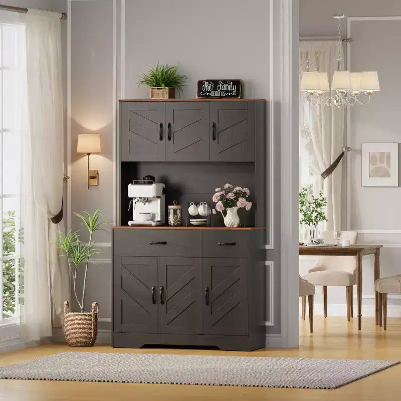 71 Kitchen Pantry Cabinet with Charging Station, Large Countertop, Microwave Stand & 2 Drawers,Hutch Storage for Dining & Living Room – Image 4