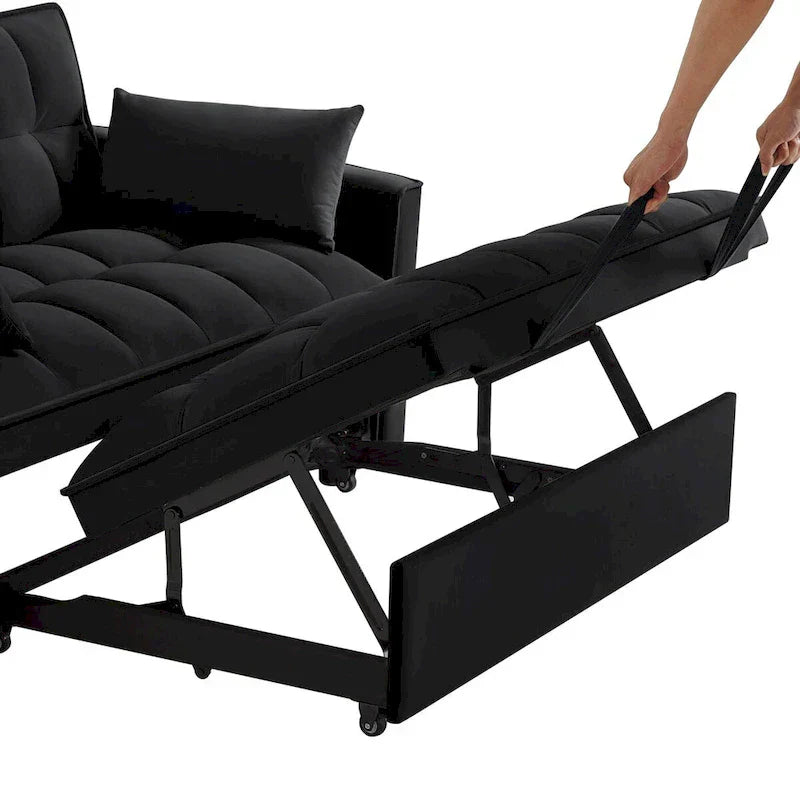 4 in1 Loveseat Sofa Bed with Armrests & Storage Pockets, Multi-Function Tufted Pull-out Sofa Bed with Adjustable Backrest – Image 2