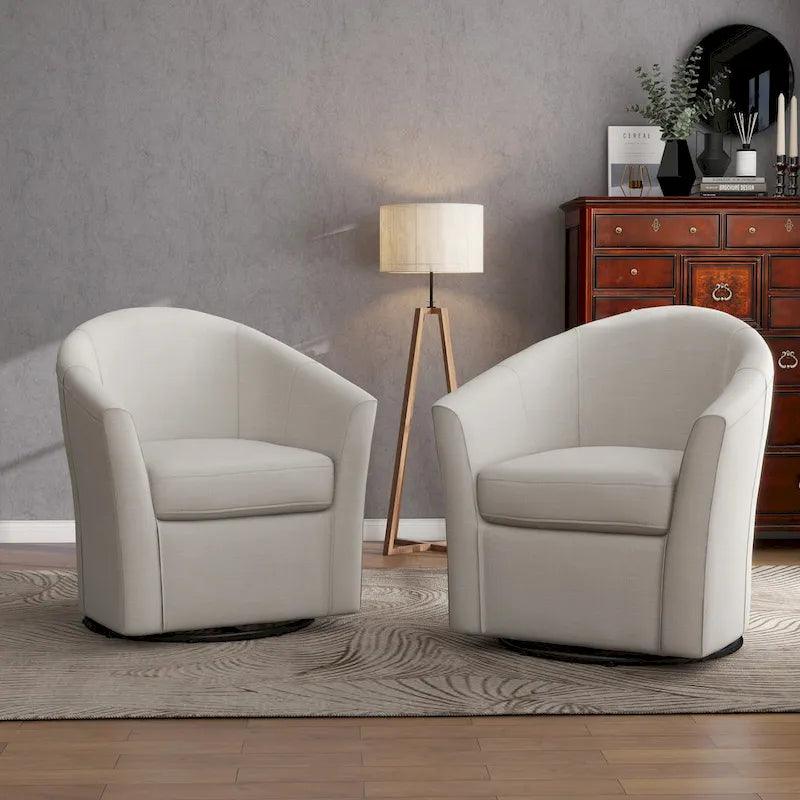Set of 2 Modern Upholstered Swivel Barrel Chair Living Room Accent Chair – Image 5