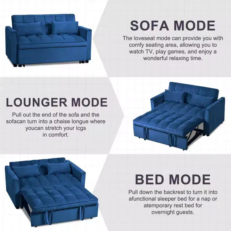 Cement Gray 3 in 1 Velvet Convertible Sleeper Sofa Bed with Pillows and Pockets, Modern Pull Out Couch Bed, Adjustable Backrest – Image 8