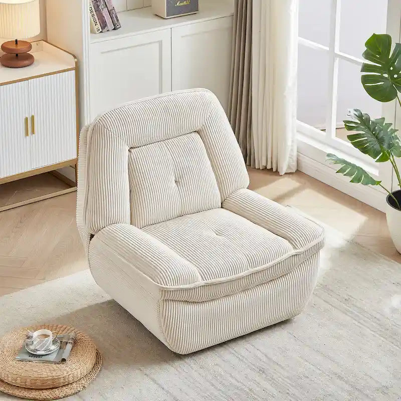 Corduroy Swivel Glider Recliner, Footrest for Living Room – Image 30