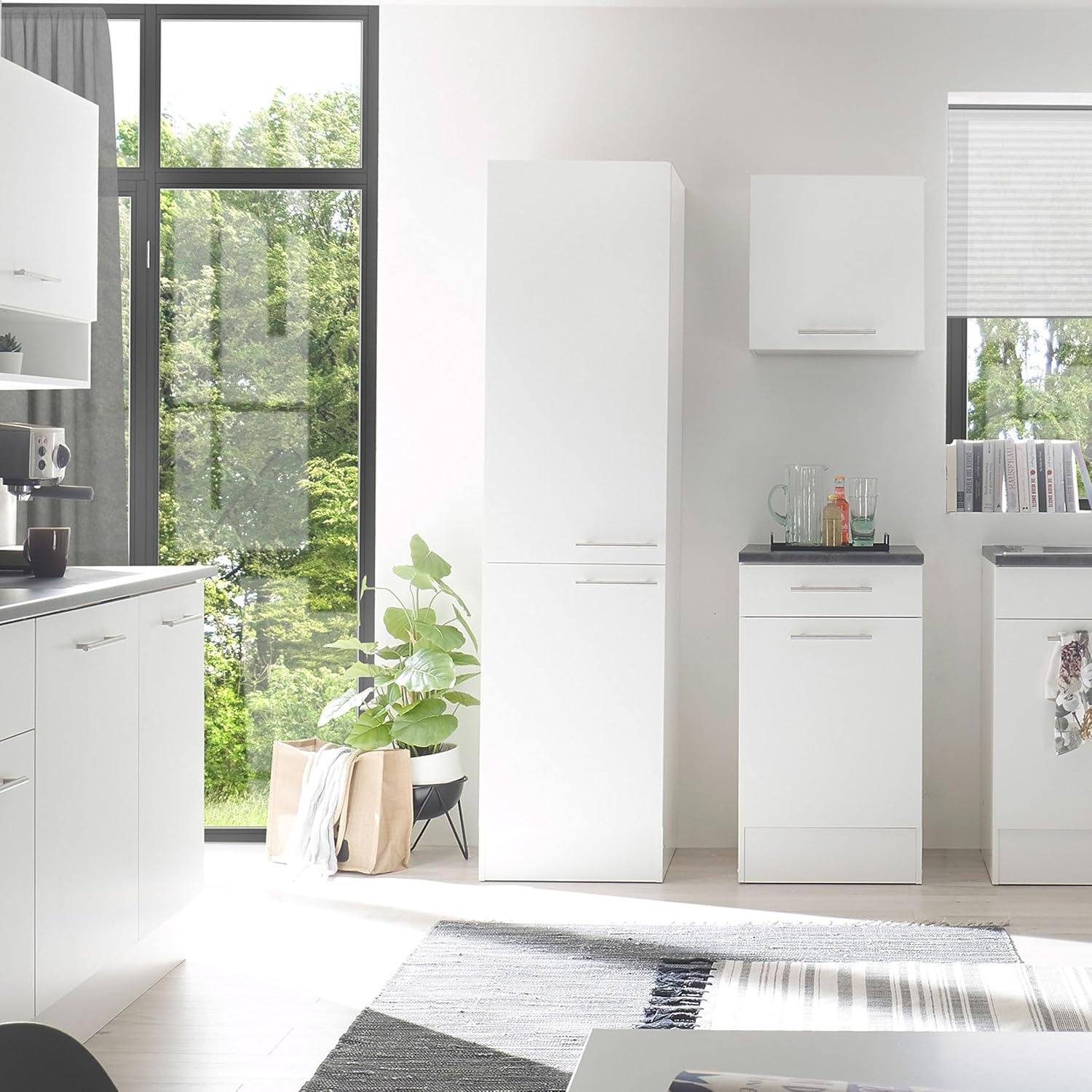 Stella Trading Eddy Moderne en Blanc Mat - Armoire de Cuisine spacieuse avec Beaucoup d'espace de Rangement, Bois d'ingénierie, Vorratsschrank – Image 2
