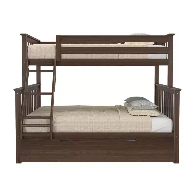 Max & Lily Solid Wood Bunk Bed, Twin over Full with Storage Trundle and Ladder for Kids – Image 25