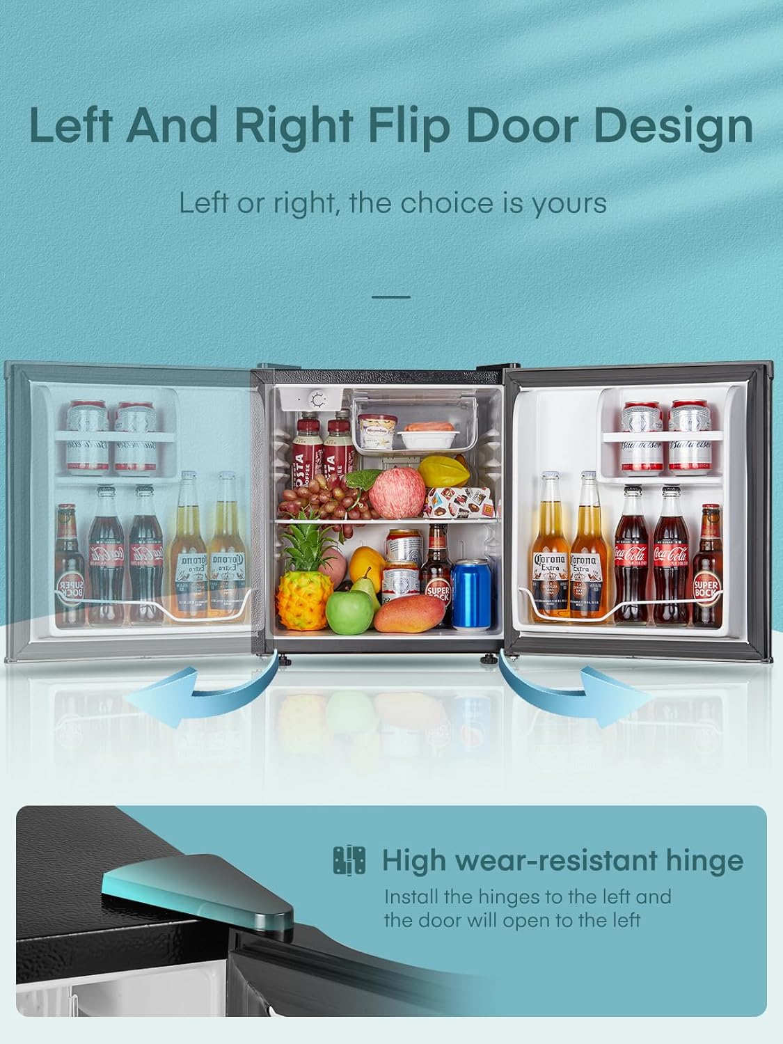 FOHERE Mini Réfrigérateur 46L, Petit Frigo avec Thermostat Réglable, Économie d'Énergie, Silencieux, Porte Réversible, Minibar, Adapté à la Maison et au Bureau, Dortoir, Hôtel, Inox – Image 8