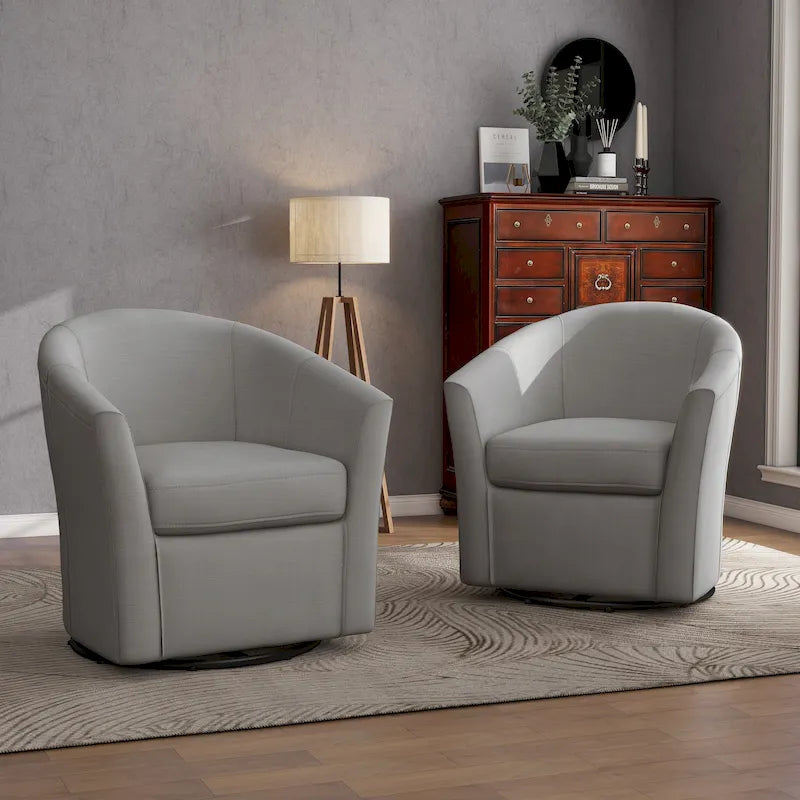 Set of 2 Modern Upholstered Swivel Barrel Chair Living Room Accent Chair – Image 8