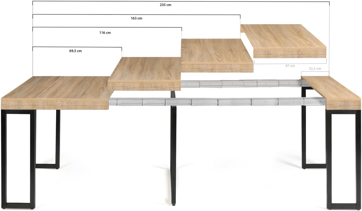 IDMarket - Table Console Extensible Toronto 10 Personnes 235 cm Design Industriel – Image 5