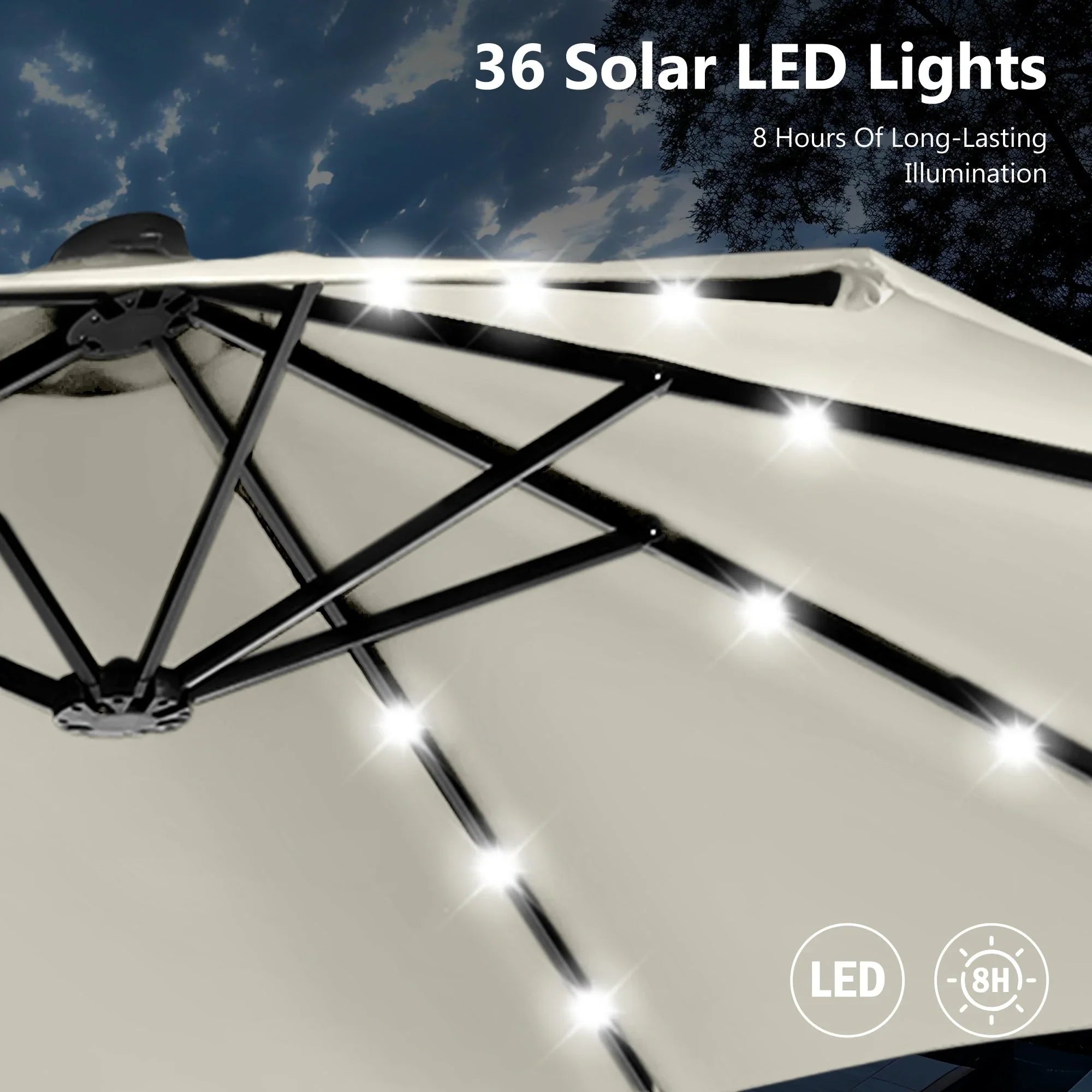 MAISON ARTS 15-foot Rectangular Crank Double-sided Outdoor Market Umbrella Solar LED Lighted Patio Umbrella with Base Included – Image 20