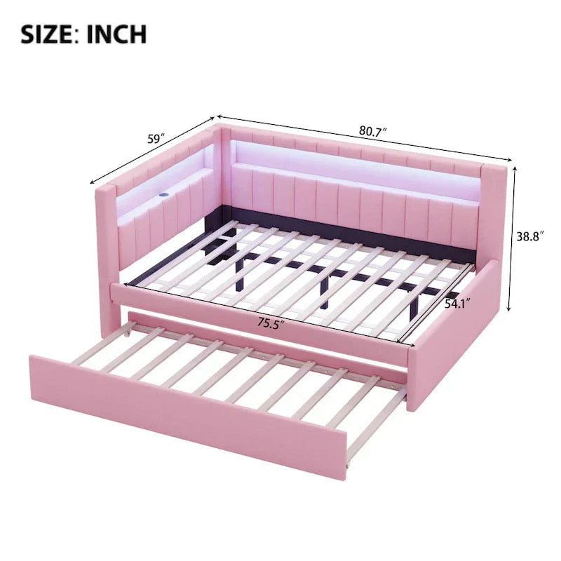 Upholstered Platform Bed with USB Ports & LED Lighting - Full/Twin Size Bed Frame with 2 Storage Drawers - Modern Bedroom – Image 16