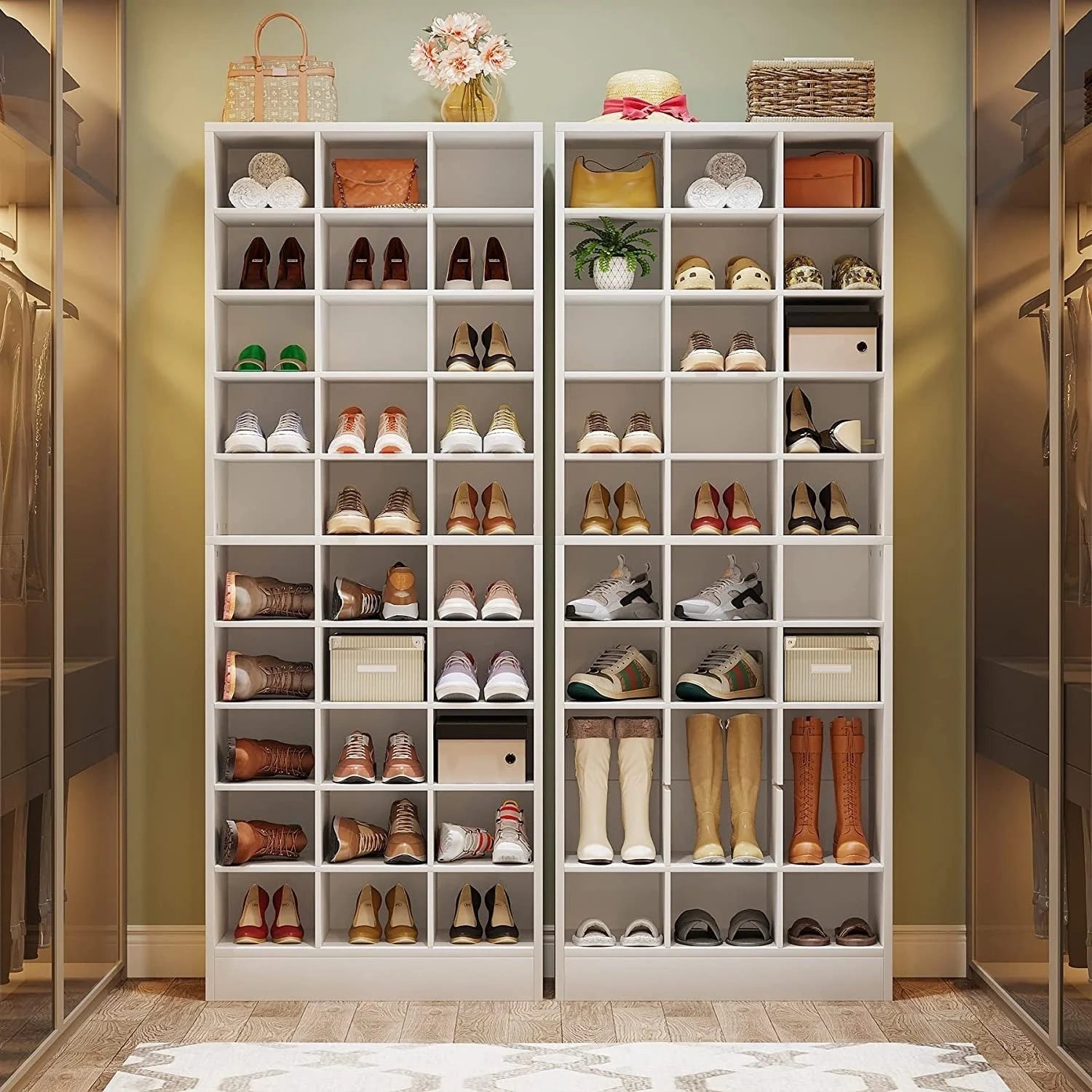 30 Pairs Tall Shoe Cabinet, 10 Tiers White Wooden Shoe Storage Rack for Closet, Entryway - 10-tier – Image 19