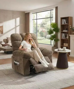 Massage Recliner Chair with Heat - 360 Swivel Rocker, Oversized Single Sofa w/ Vibration, USB & Storage Pockets for Living Room/Bedroom