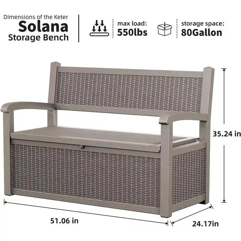 All-Weather Resin Storage Bench with Lockable Hidden Compartment - Rattan-Look Design, 500 lbs Capacity, 70-Gallon Storage – Image 3
