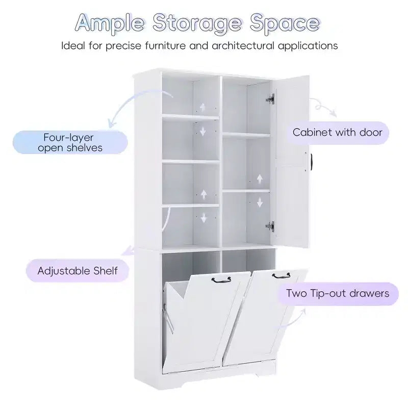 Bathroom Storage Cabinet with Doors and Drawers Tilt-Out Laundry Hamper Multiple Storage Space Freestanding Style – Image 13