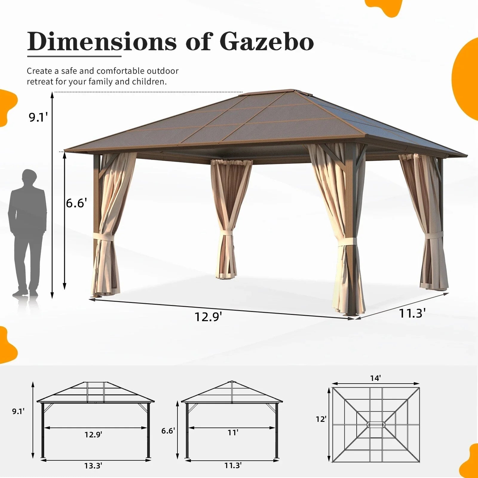 EROMMY Hardtop Gazebo,Outdoor Pergola with Double Roof & Netting & Curtains,Heavy Duty Canopy for Patio, Backyard, Pool party – Image 71