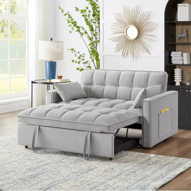 4 in1 Loveseat Sofa Bed with Armrests & Storage Pockets, Multi-Function Tufted Pull-out Sofa Bed with Adjustable Backrest – Image 6