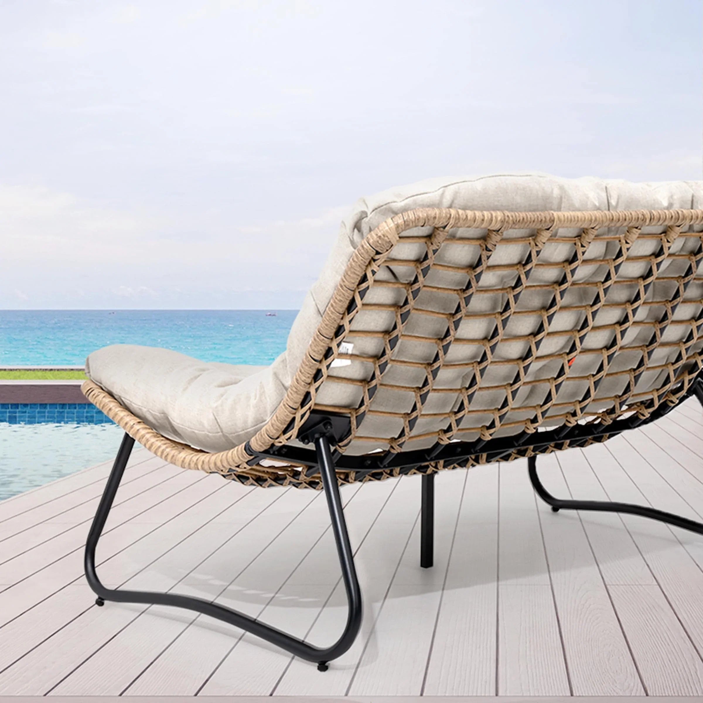 Double Papasan Chair Loveseat with Cushion, All-weather PE Rattan and Metal Frame for Indoor Outdoor – Image 49
