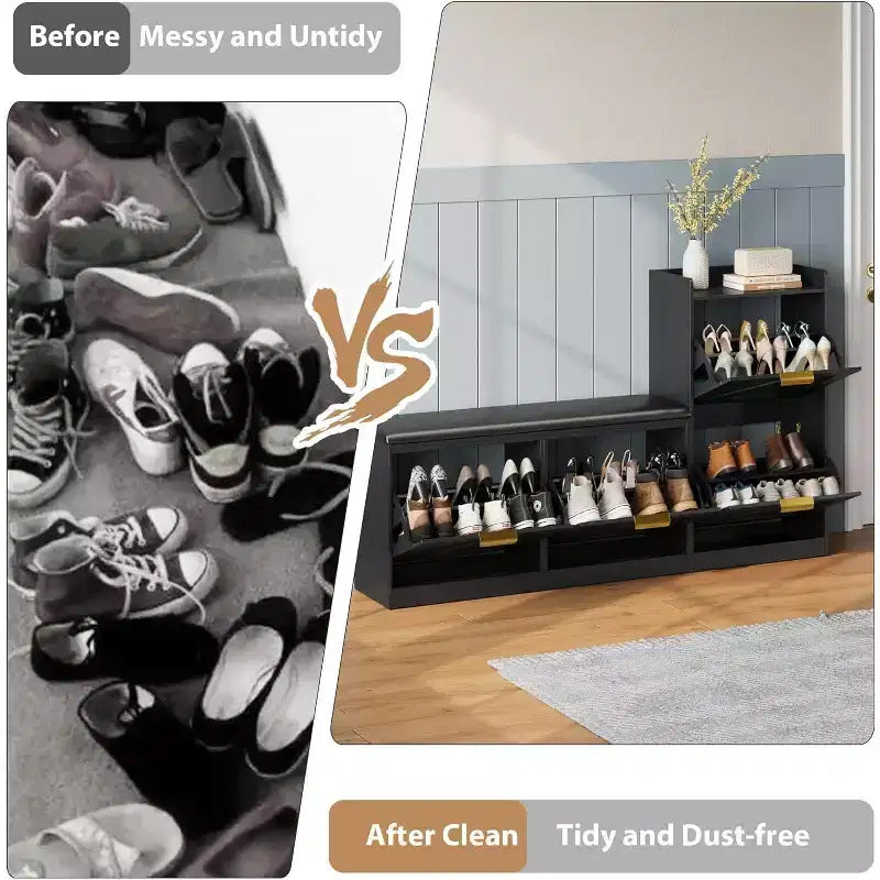 Shoe Storage Cabinet with Bench & 4 Flip Drawers - Narrow Entryway Organizer for 35-40 Pairs – Image 16