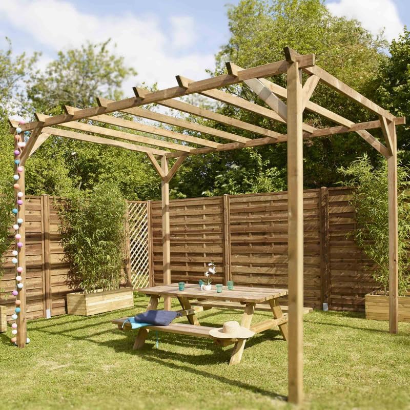 Tonnelle en Bois Magdalie 4x3 m - Pin sylvestre traité Autoclave, Structure Solide 4 poteaux 9x9 cm - Idéale terrasse, Jardin et Espace ombragé – Image 2