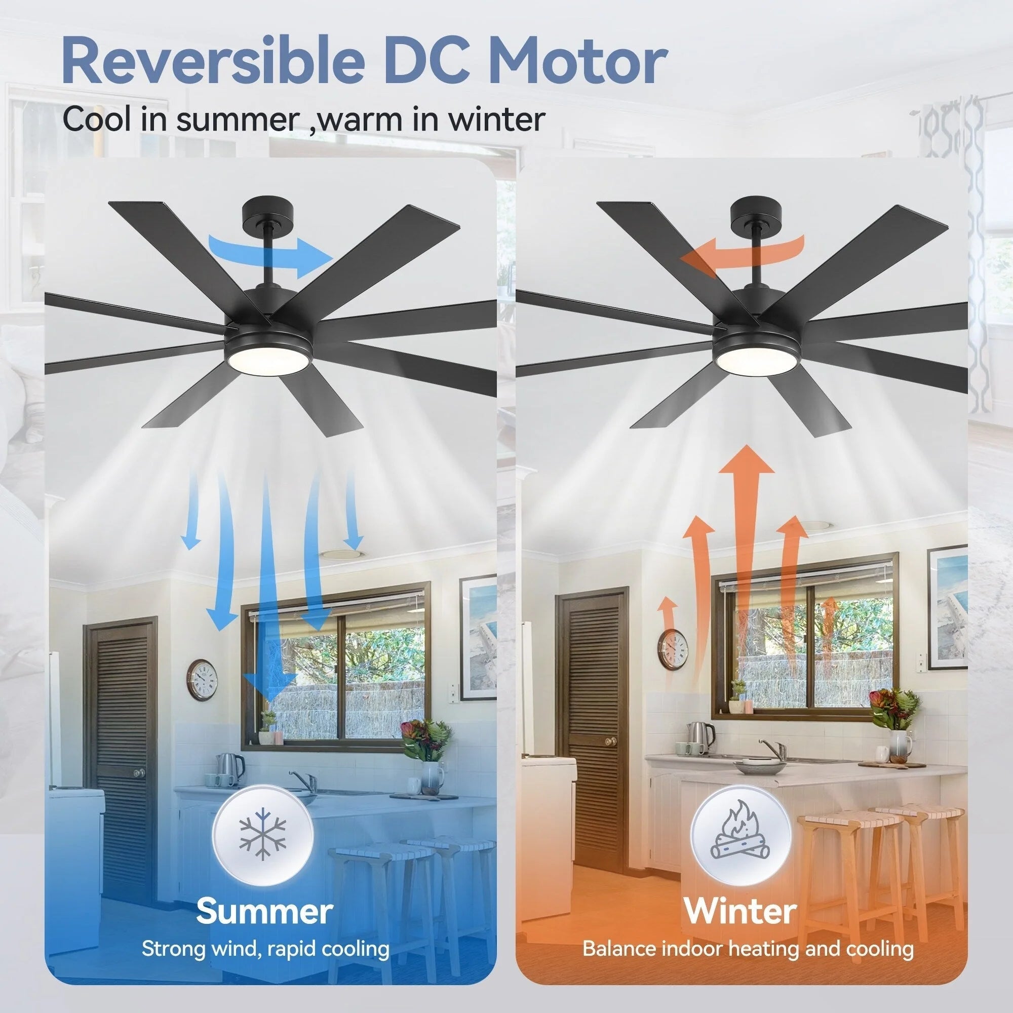 65 Inch 8-Blade Black LED Ceiling Fan with Light and Remote – Image 34