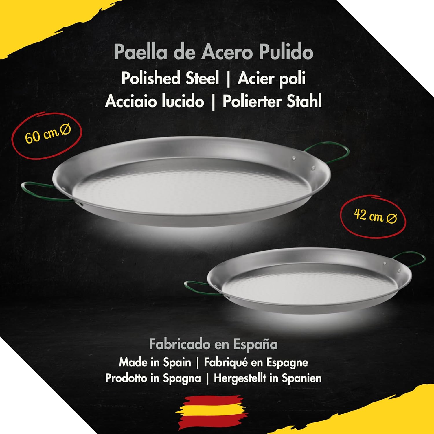 COMBOI - Kit paella, Brûleur à Gaz Butane de 50 cm, Poêles à paella de 60 cm et 42 cm, Régulateur de Gaz, Tuyau, Trépied Renforcé, Tablier et Recettes. – Image 4