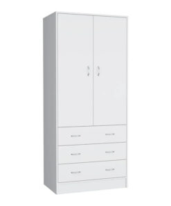 Alternative view of 19  Modern Double-door Armoire with 3 Drawers and 1 Hanging Rod for Bedroom