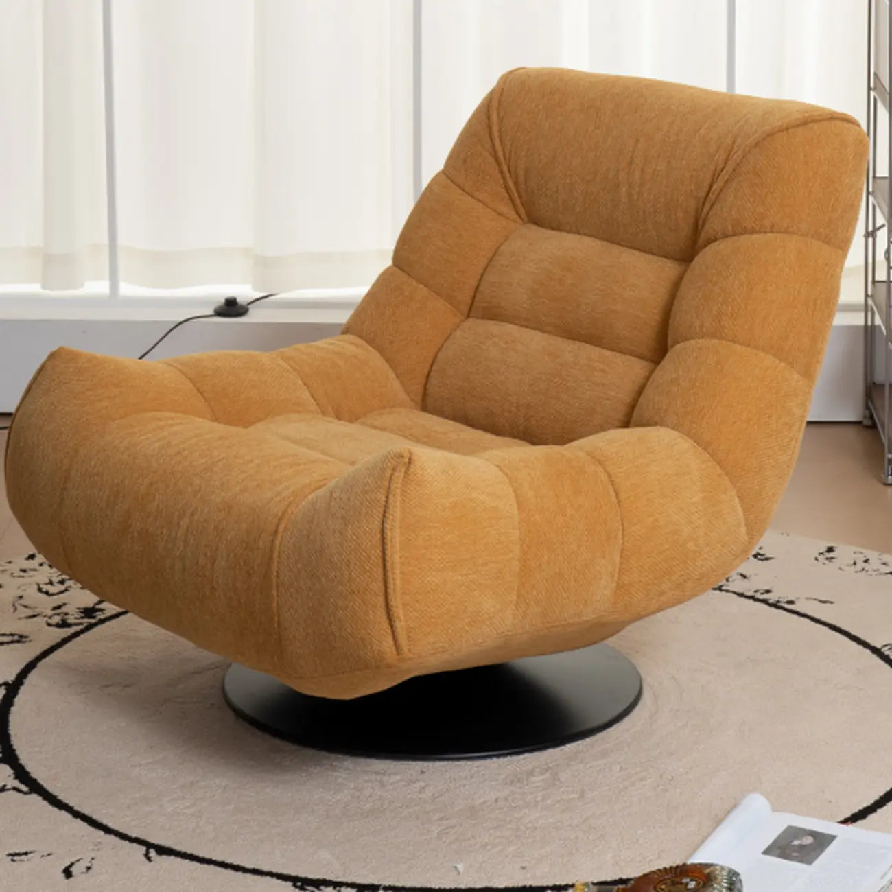 Yellow Trufted Chenille Fabric Swivel Accent Chair – Image 17