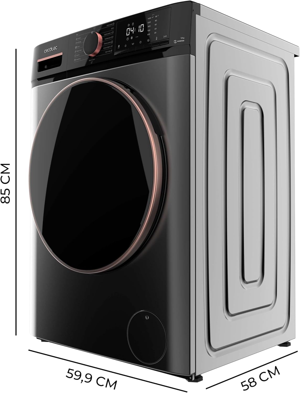 Cecotec Lave-linge 10Kg Bolero DressCode 10610 Inverter Steel A. Chargement Frontale, 1400 RPM, Steam Max, Motor Inverter Plus, 15 Programmes, OnSmart, Stop&Go, Caoutchouc Antibactérien, Drum Clean – Image 2