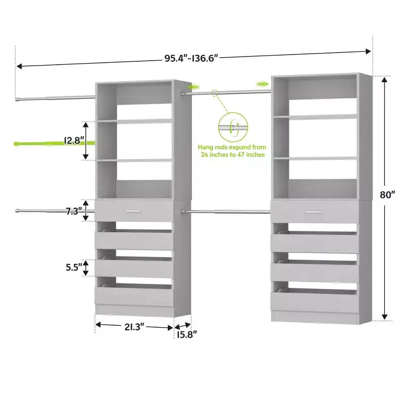 Besiost Closet System with 8 Wooden Drawers and 4 Hanging Rods – Image 10