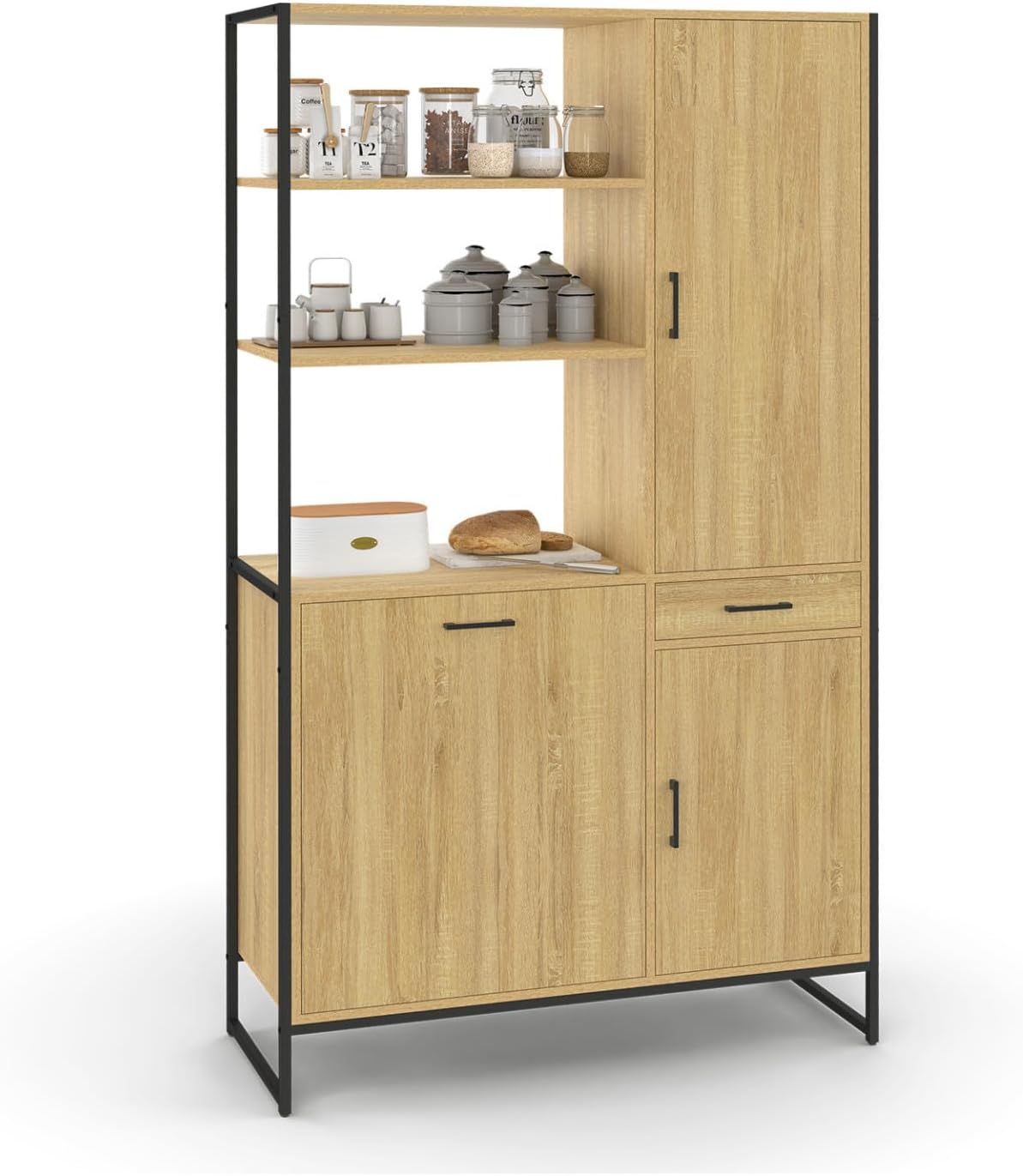 IDMarket - Buffet de Cuisine avec Colonne de Rangement 100 CM Detroit 3 Portes + tiroir Design Industriel