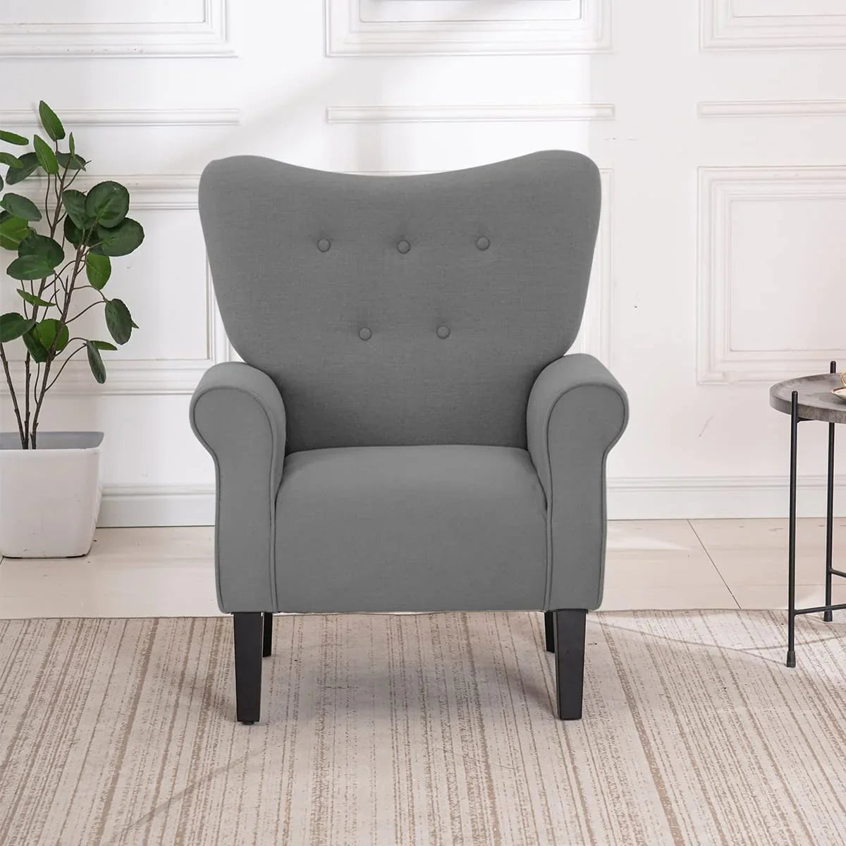 Erommy Modern Accent Chair, High Back Armchair, Upholstered Fabric Button Single Sofa with Wooden Legs for Living Room – Image 4