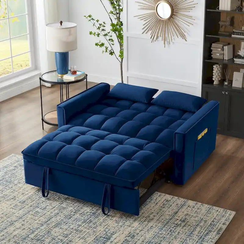 4 in1 Loveseat Sofa Bed with Armrests & Storage Pockets, Multi-Function Tufted Pull-out Sofa Bed with Adjustable Backrest – Image 8