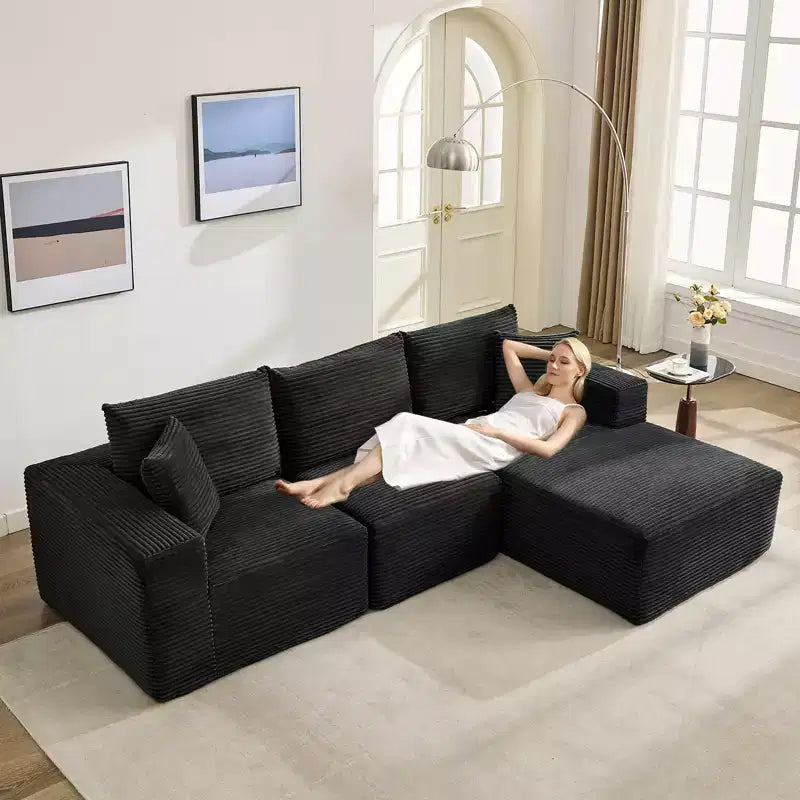 108 Modern Sofa Couch, 3 Seater Upholstered L Shaped Sofa with Pillows, Deep Seat Sofa, No Assembly Required – Image 36
