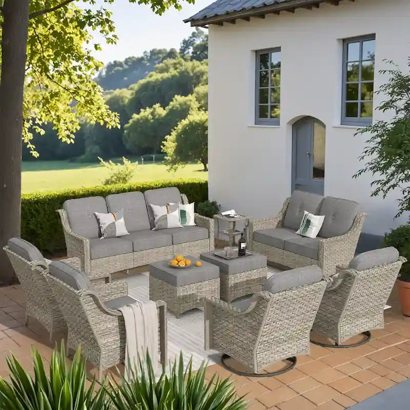 XIZZI 9-piece Outdoor Patio Furniture Conversation Set with Swivel Chair – Image 5