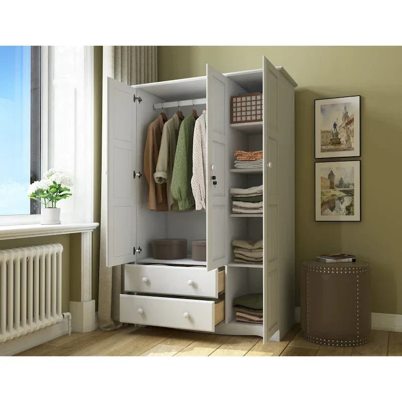 3-Door Wardrobe Armoire - White/Mocha/Java - Solid Wood – Image 3
