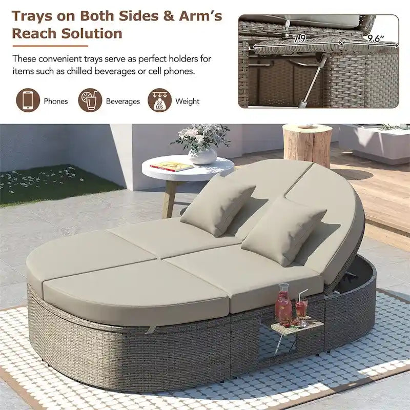 Outdoor Sun Bed Patio 2-Person Daybed with Cushions and Pillows – Image 17