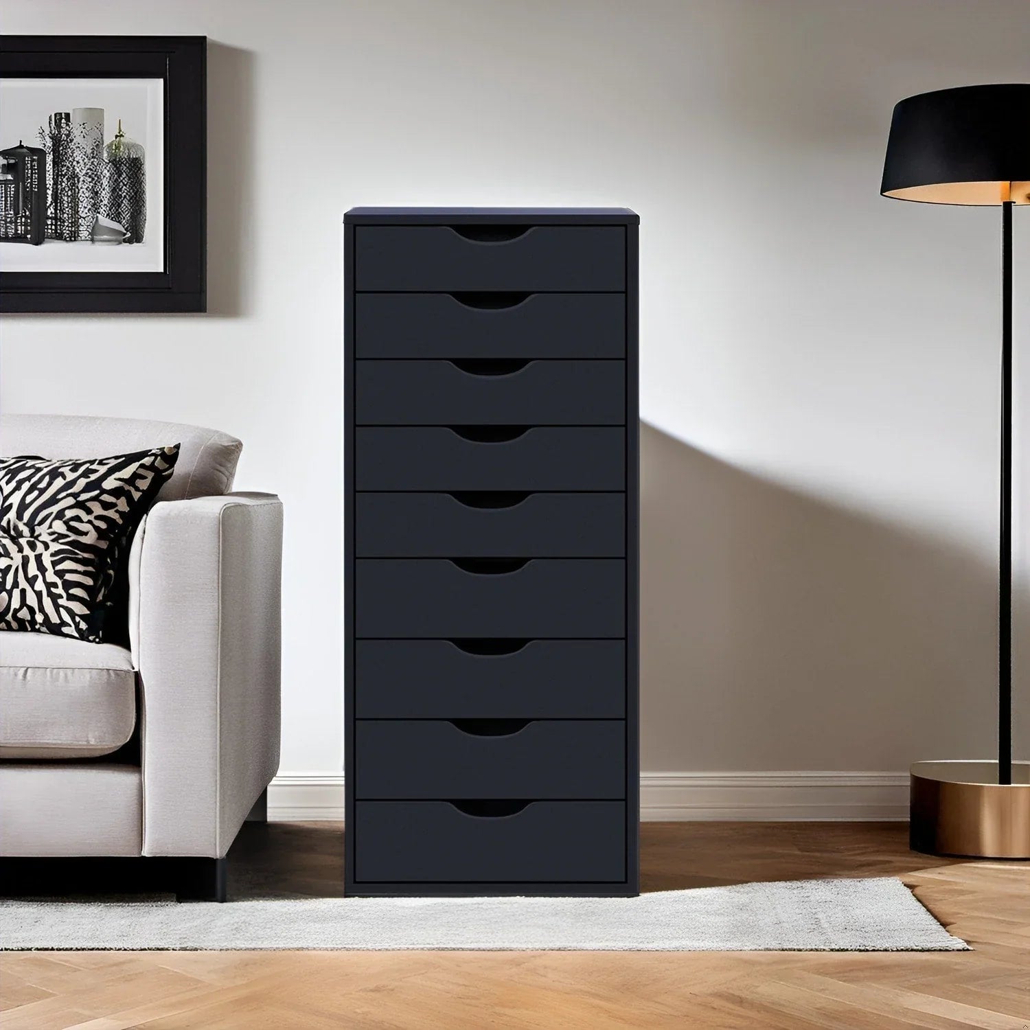 Narrow Wooden 9-Drawer Cabinet with Smooth-Glide Drawers and Top Storage Shelf – Image 5