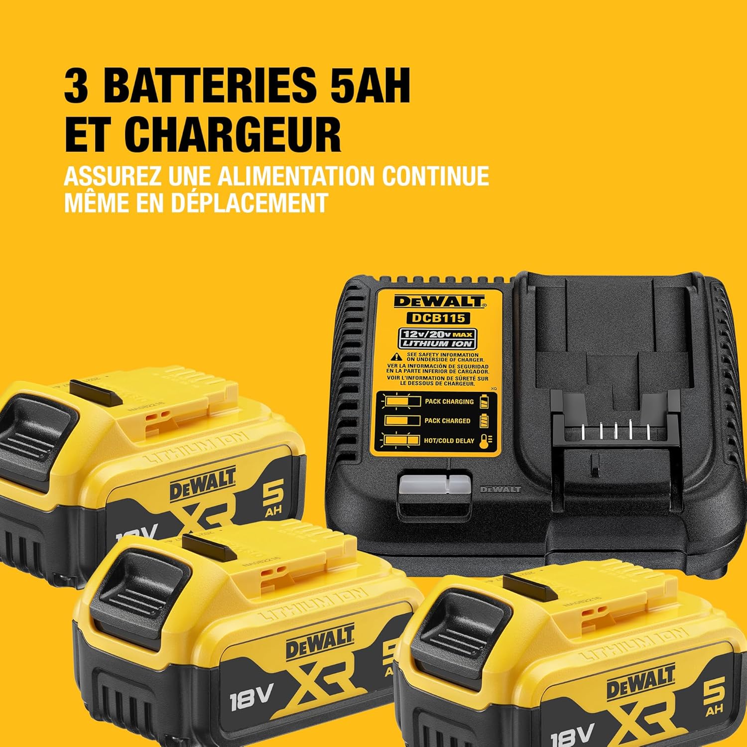Pack 5 outils XR 18V, 1 perceuse-visseuse, 1 visseuse à chocs à 3 vitesses, 1 scie sauteuse, 1 scie circulaire, 1 lampe LED, 3 batteries 5Ah, 1 chargeur et 2 coffrets TSTAK, DCK551P3T-QW – Image 8