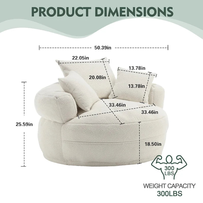 Round Lazy Sofa Chair – White/Blue/Grey/Yellow/Orange/Rose Red/Navy/Green, Single & Couple Seat – Image 17