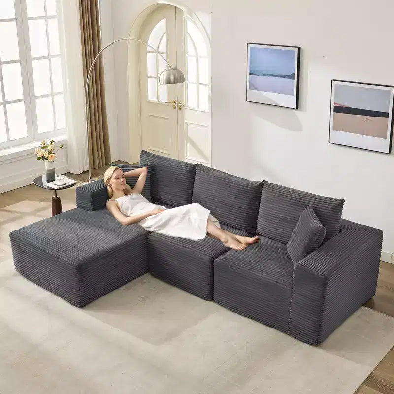 108 Modern Sofa Couch, 3 Seater Upholstered L Shaped Sofa with Pillows, Deep Seat Sofa, No Assembly Required – Image 17