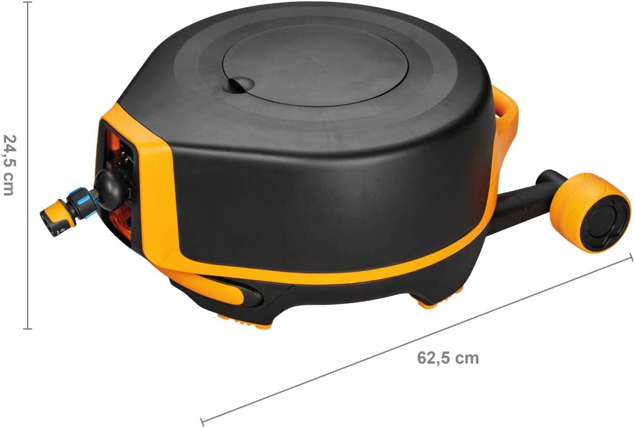 Fiskars Devidoir XL avec Roues, Set d'Arrosage Tout-en-1, Tuyau de 27 m, Tuyau à Enroulement automatique, Tuyau de taille universelle diamètre 13 mm , Raccord universel pour Robinet, noir/orange, 1025933 – Image 3