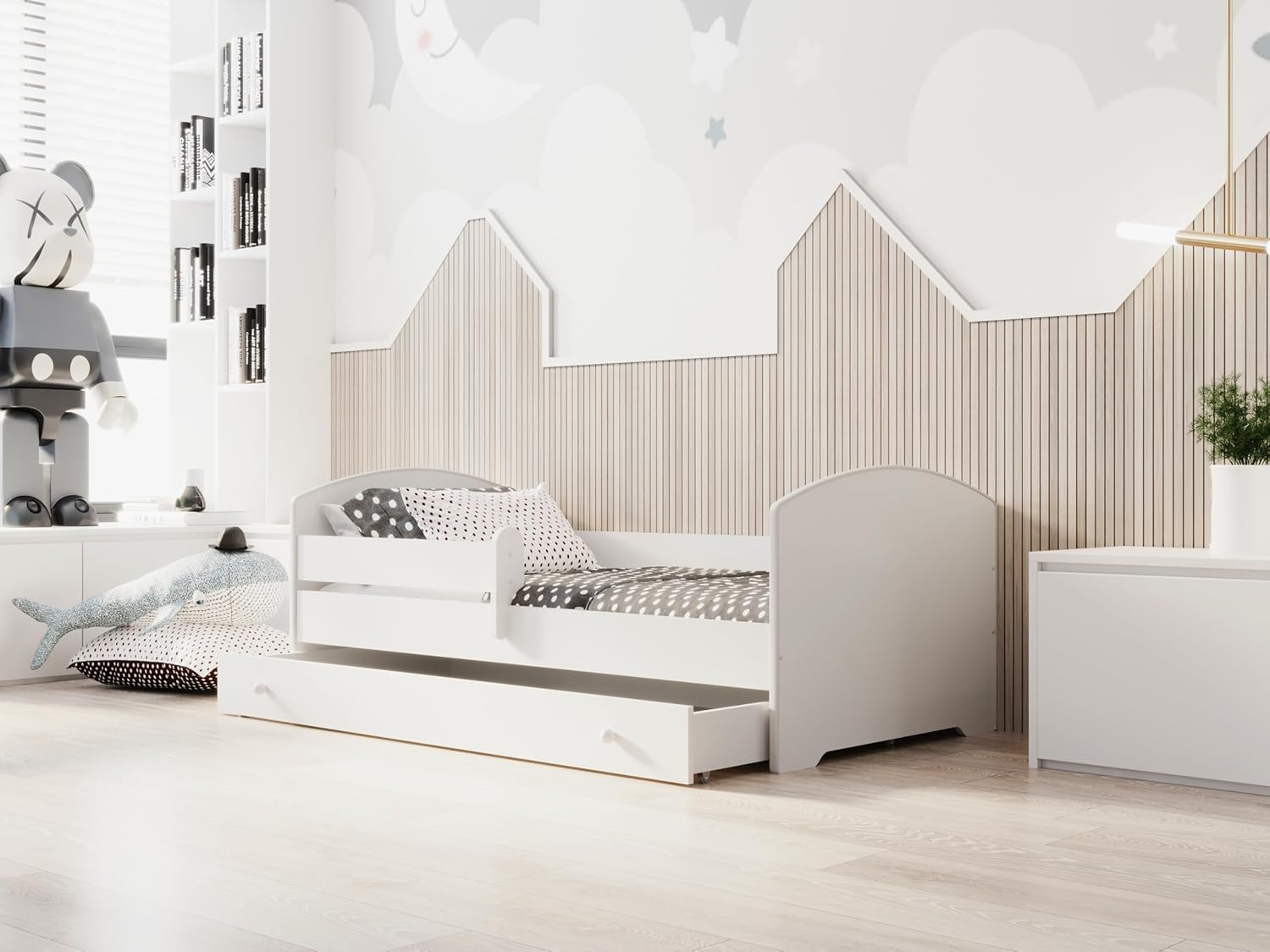KOBI Lit Enfant LUK avec Matelas, Blanc | pour Chambres d'enfants | pour Un garçon et Une Fille | Lit Bebe pour Enfants | (avec tiroir, 140x70) – Image 3